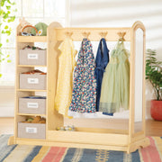 EdQ Dress-up Storage with Bins Natural: Kids Dress Up Rack with Mirror