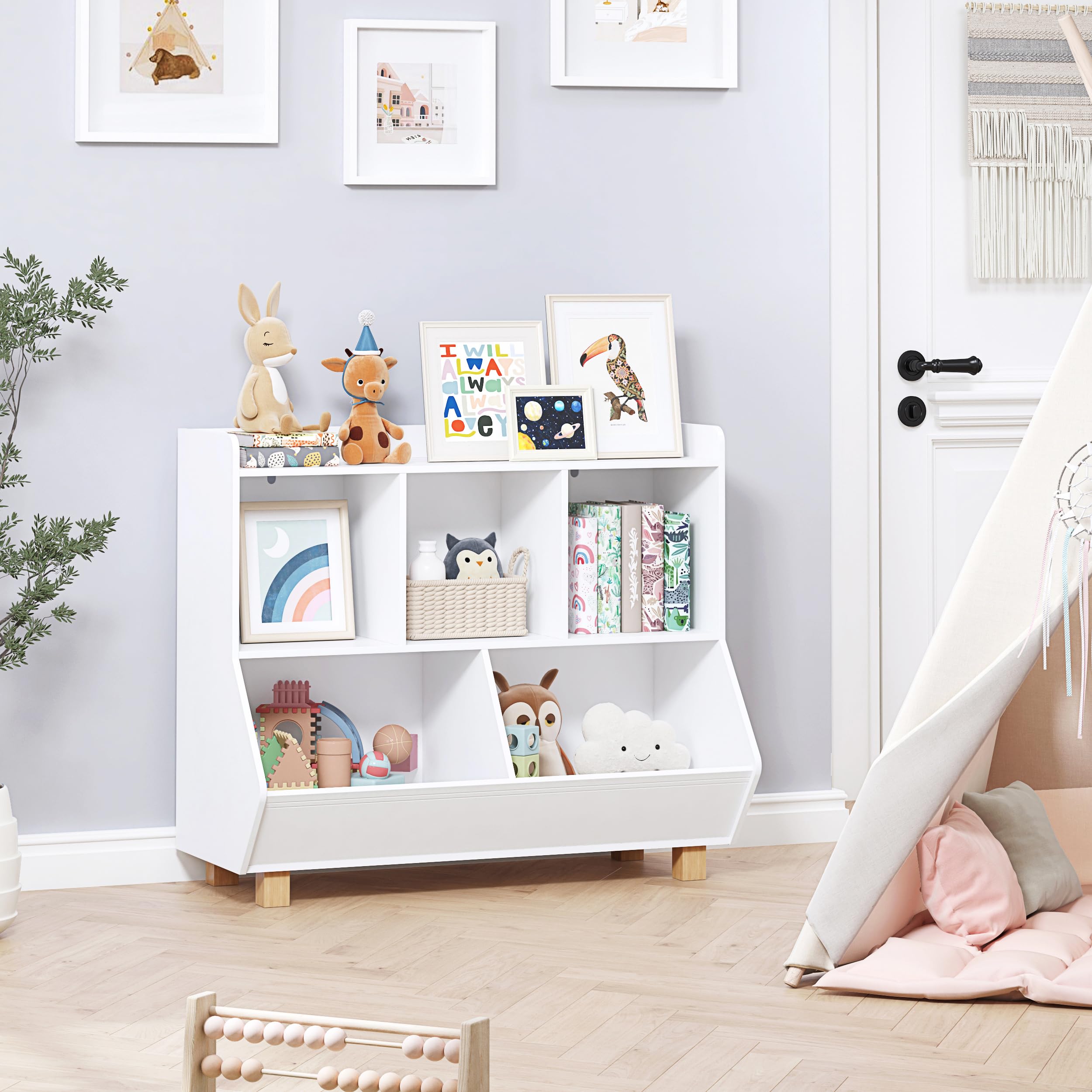 Kids Bookshelf and Toy Storage Organizer with Legs