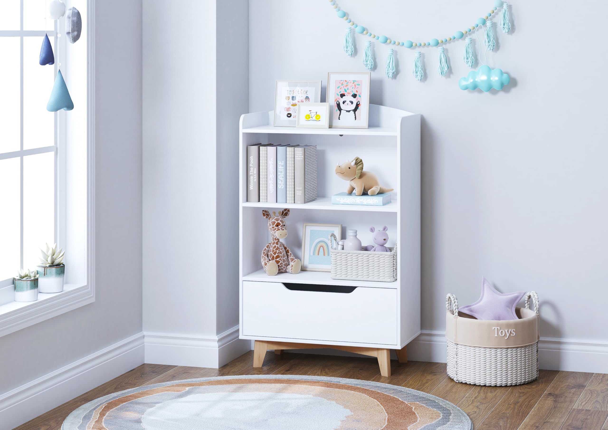 Kids Bookshelf, Children Bookcases with Storage and Drawer