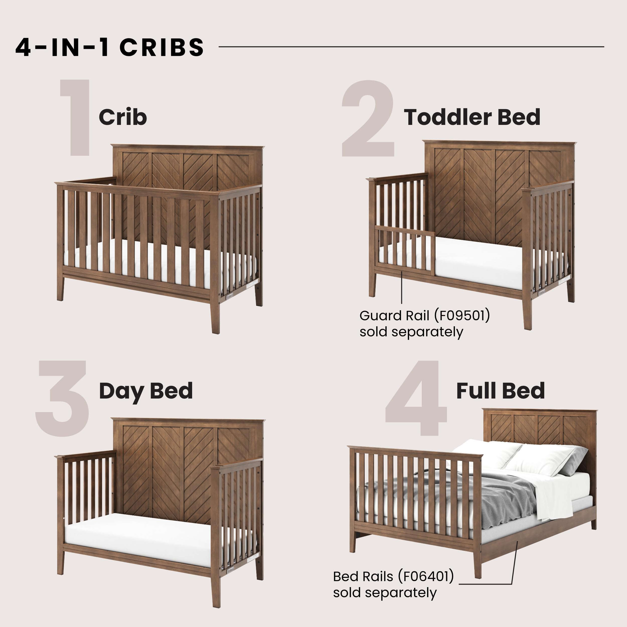 Child Craft Atwood Crib, Dresser and Chest Nursery Set, 3-Piece, Includes 4-in-1 Convertible Crib, Dresser and Chest, Grows with Your Baby (Cocoa Bean Brown)