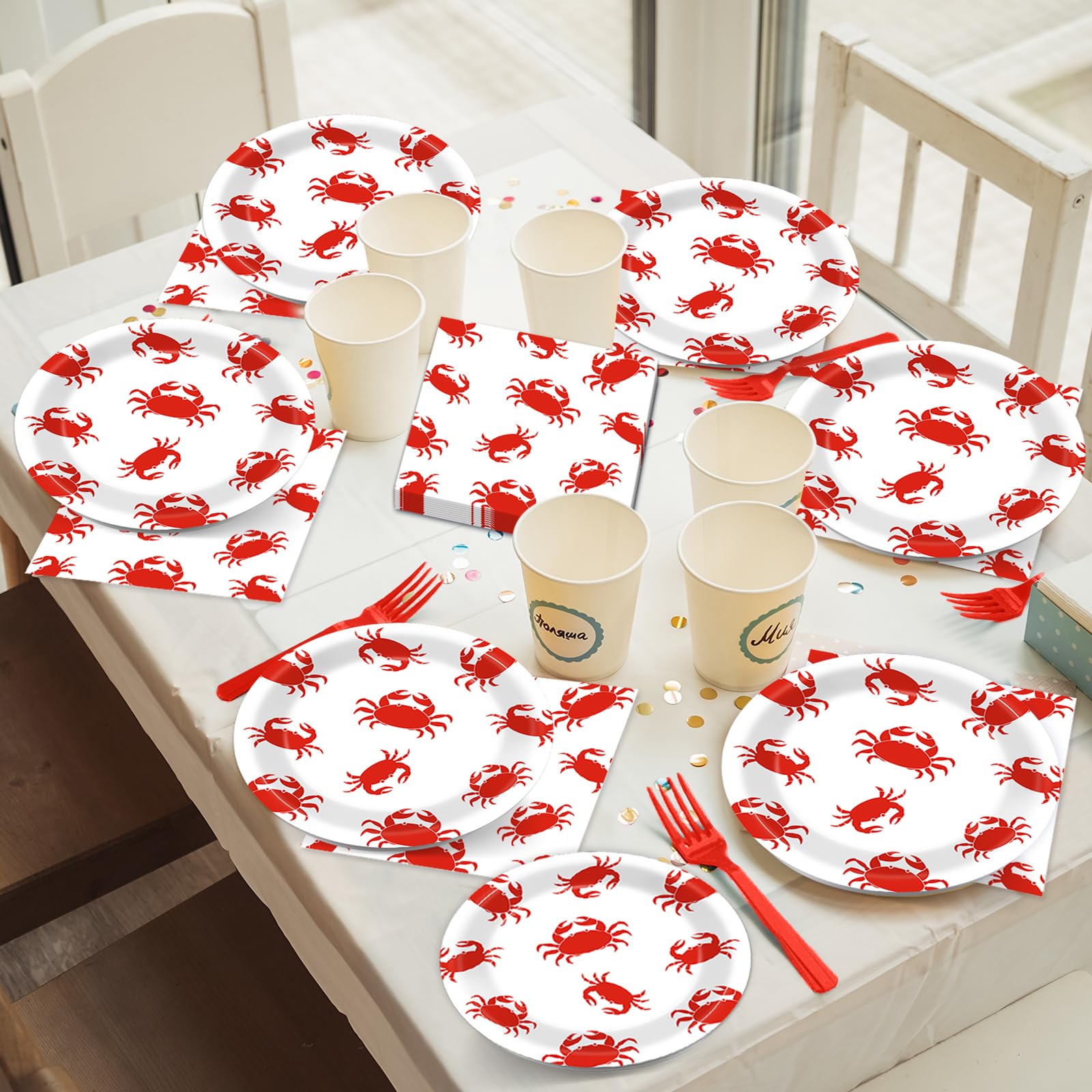 Crab Party Decoration Set - Paper Plate Napkin Fork Set