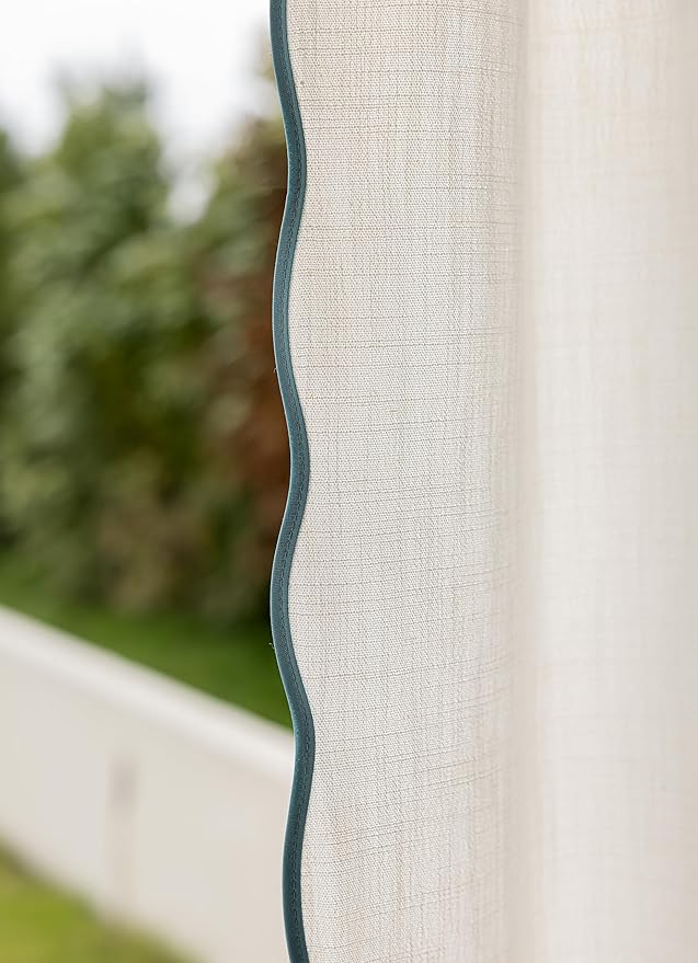 Linen Blend Scalloped/Wavy Trim, Ripple Fold Curtains for Living Room