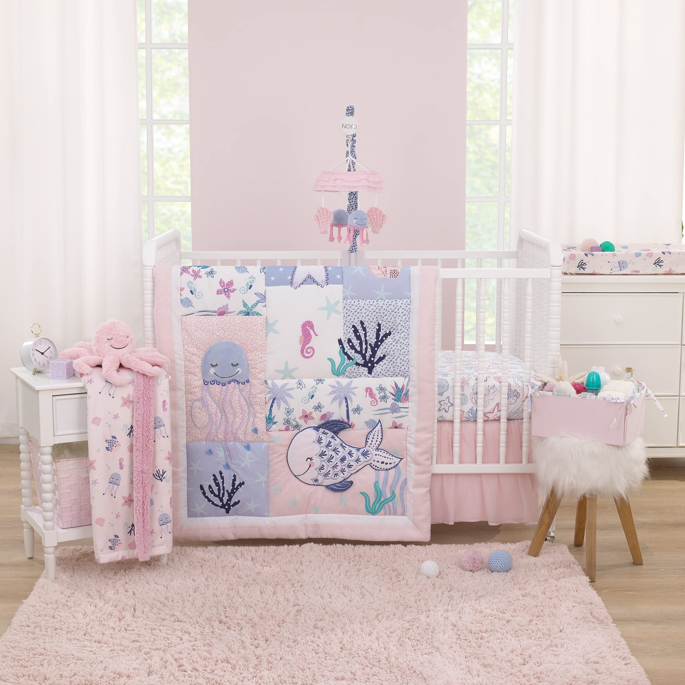 Mermaid Lagoon Pink, Blue and White Undersea Friends 4 Piece Nursery