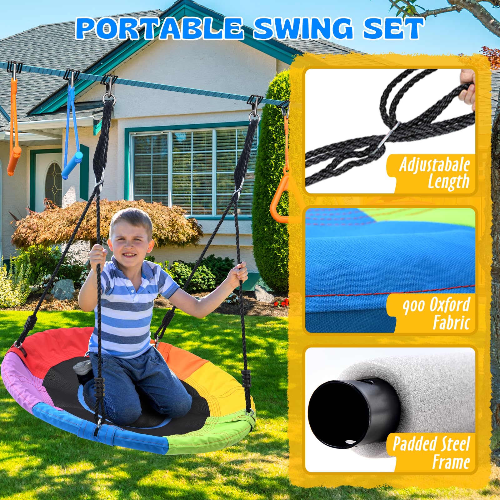 Ninja Warrior Obstacle Course with Swing Set for Kids