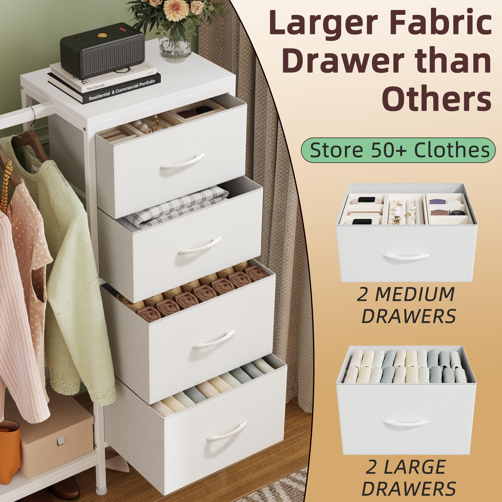 4-Drawer Dresser with Hanging Rack for Bedroom