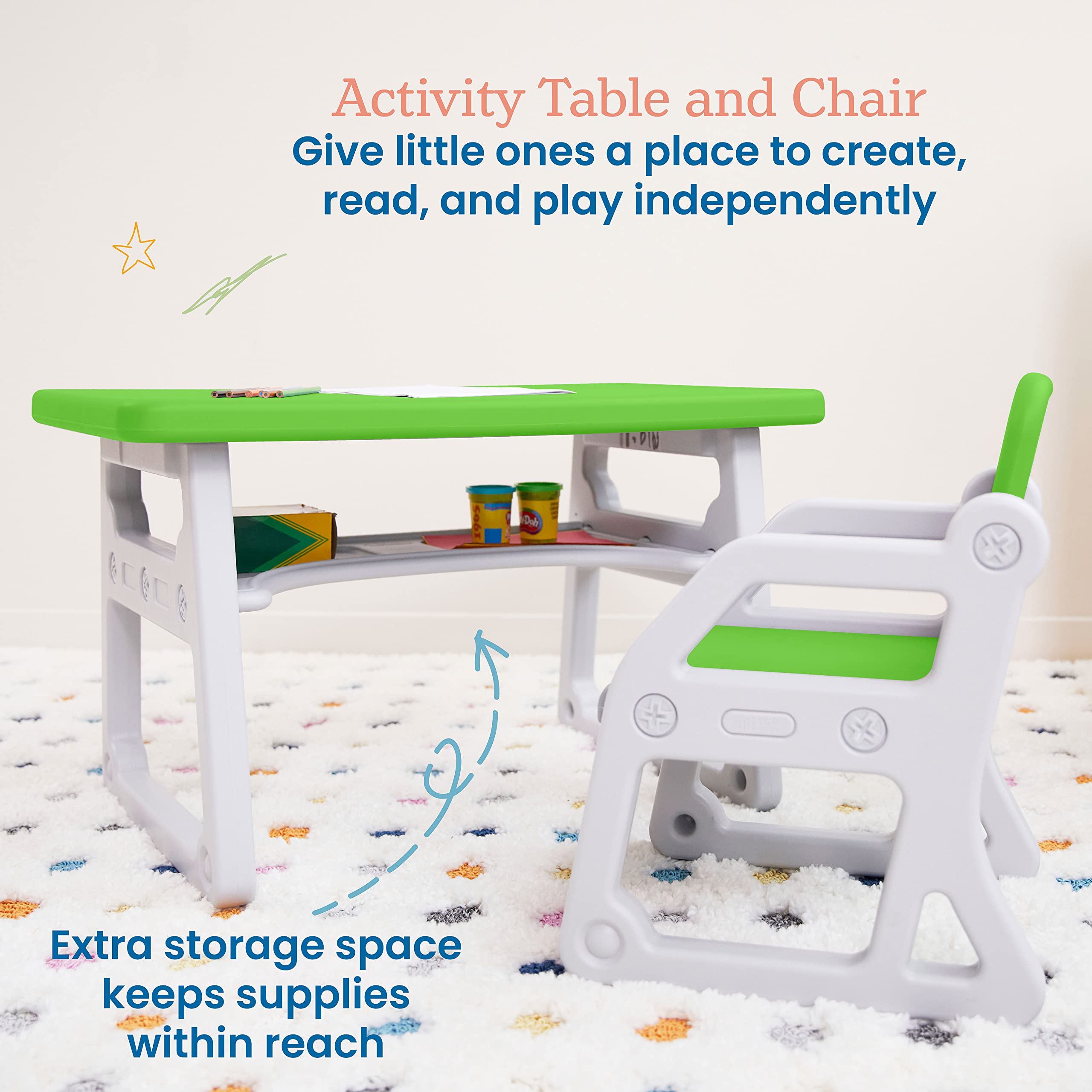 Toddler Desk and Chair Set with Storage Shelf