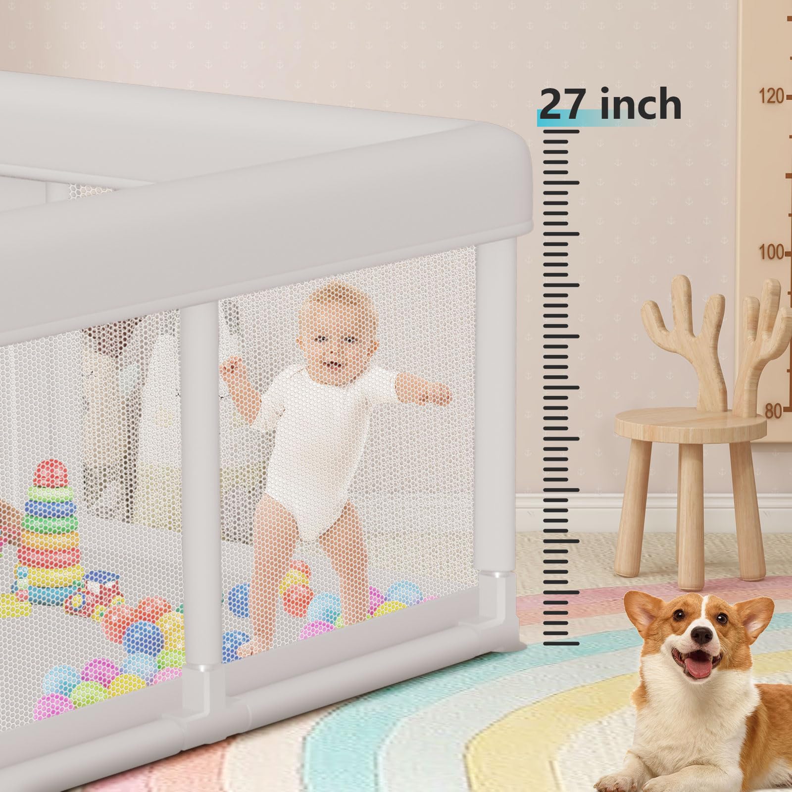 Baby Playpen Safety Gate Mesh Play Yard
