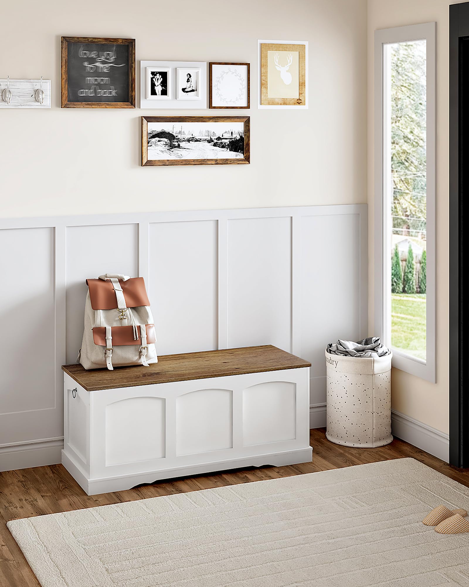 39.4" Storage Chest Bench with Lift Lid, Toy Chest with Safety Hinge