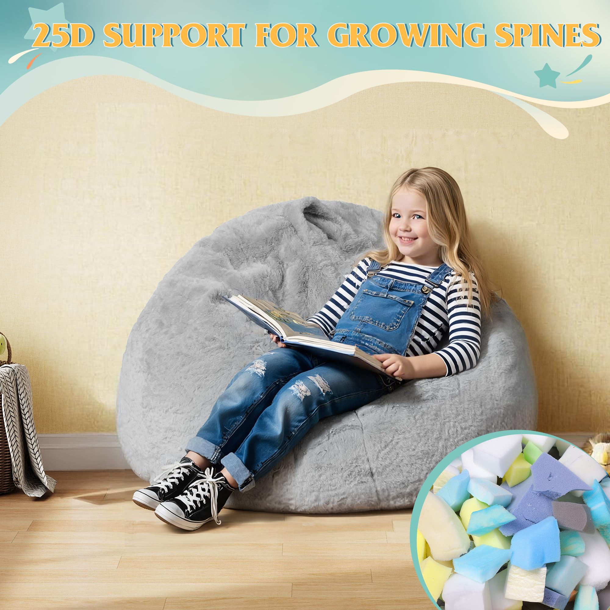 Kids Bean Bag Chair with Memory Foam
