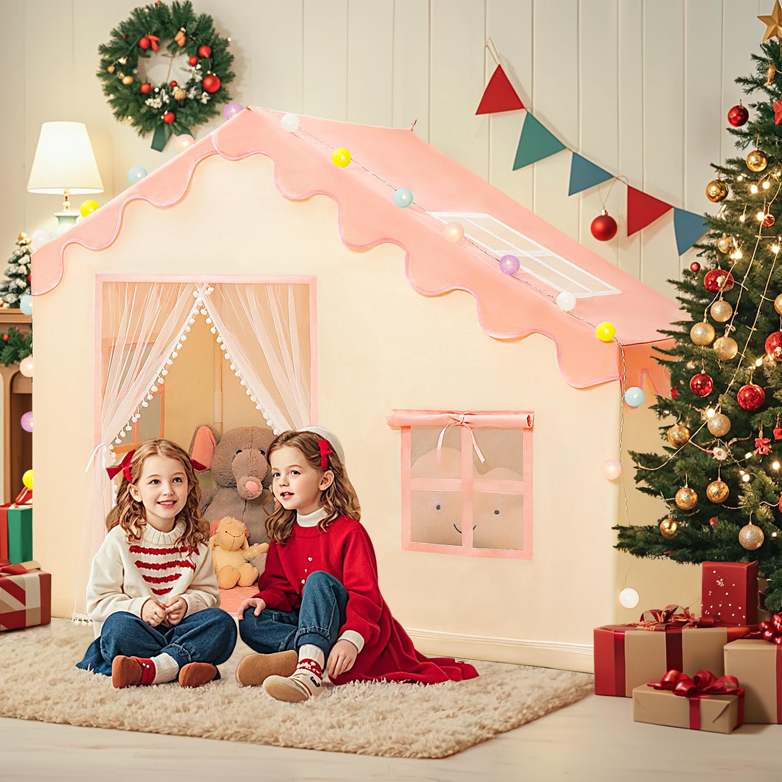 Kids Play Tent with Mat and Ball Lights