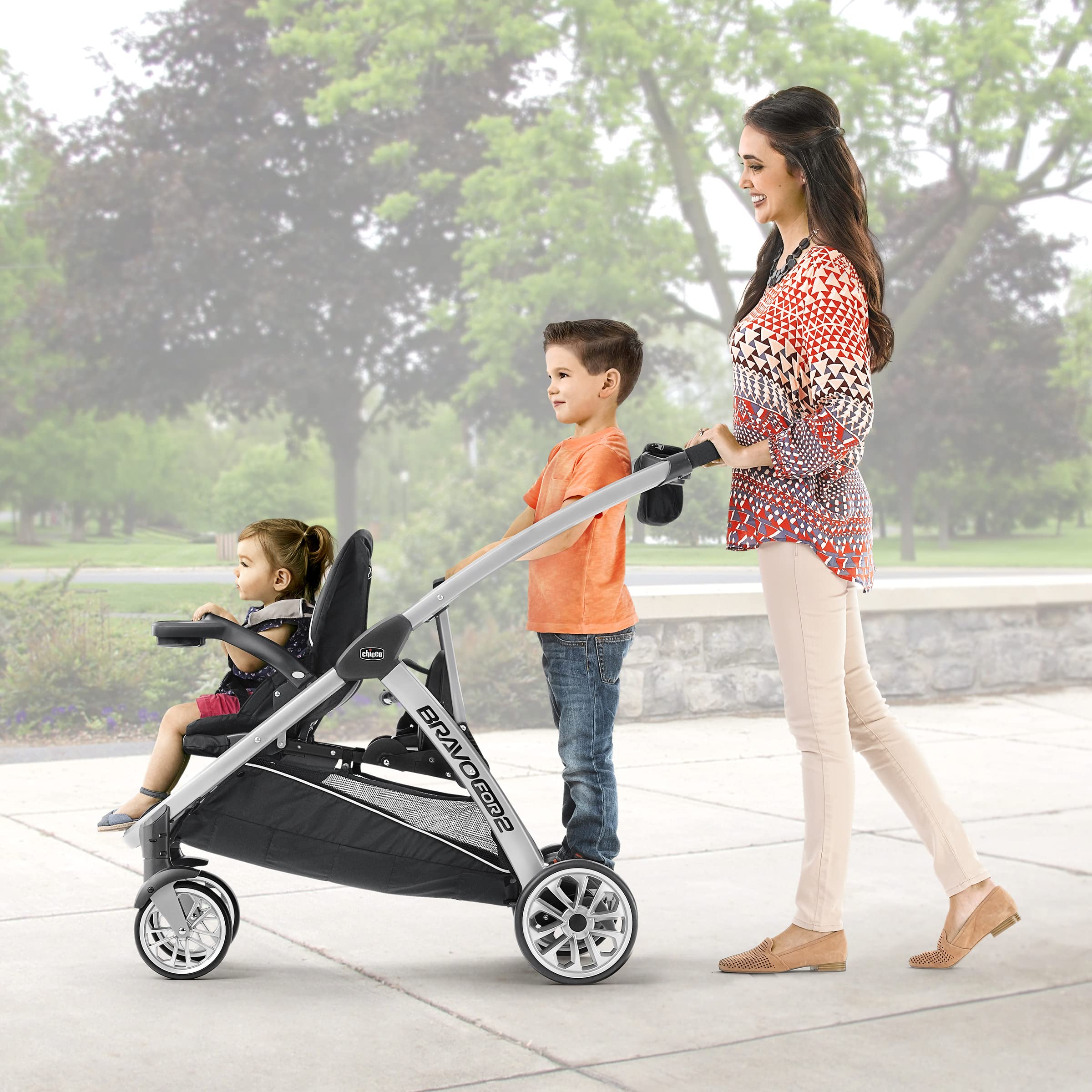 BravoFor2 Standing/Sitting Double Stroller - Iron | Black/Grey