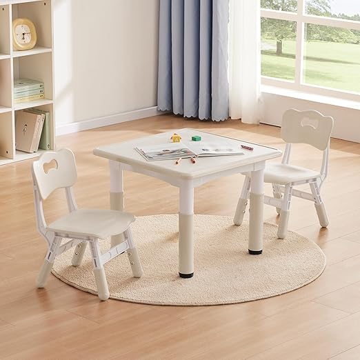 Kids Study Table and Chairs Set, Height Adjustable Toddler Table and Chair