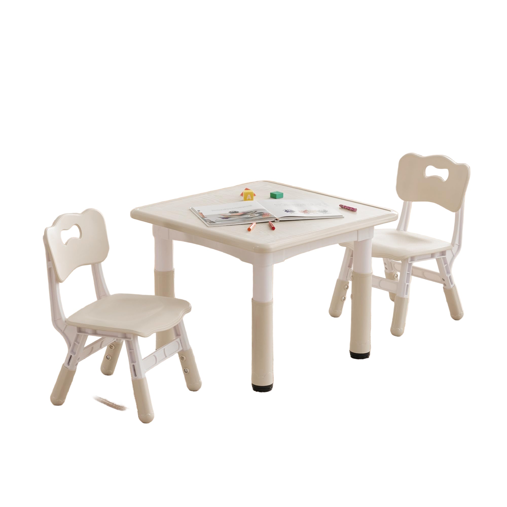 Kids Study Table and Chairs Set, Height Adjustable Toddler Table and Chair