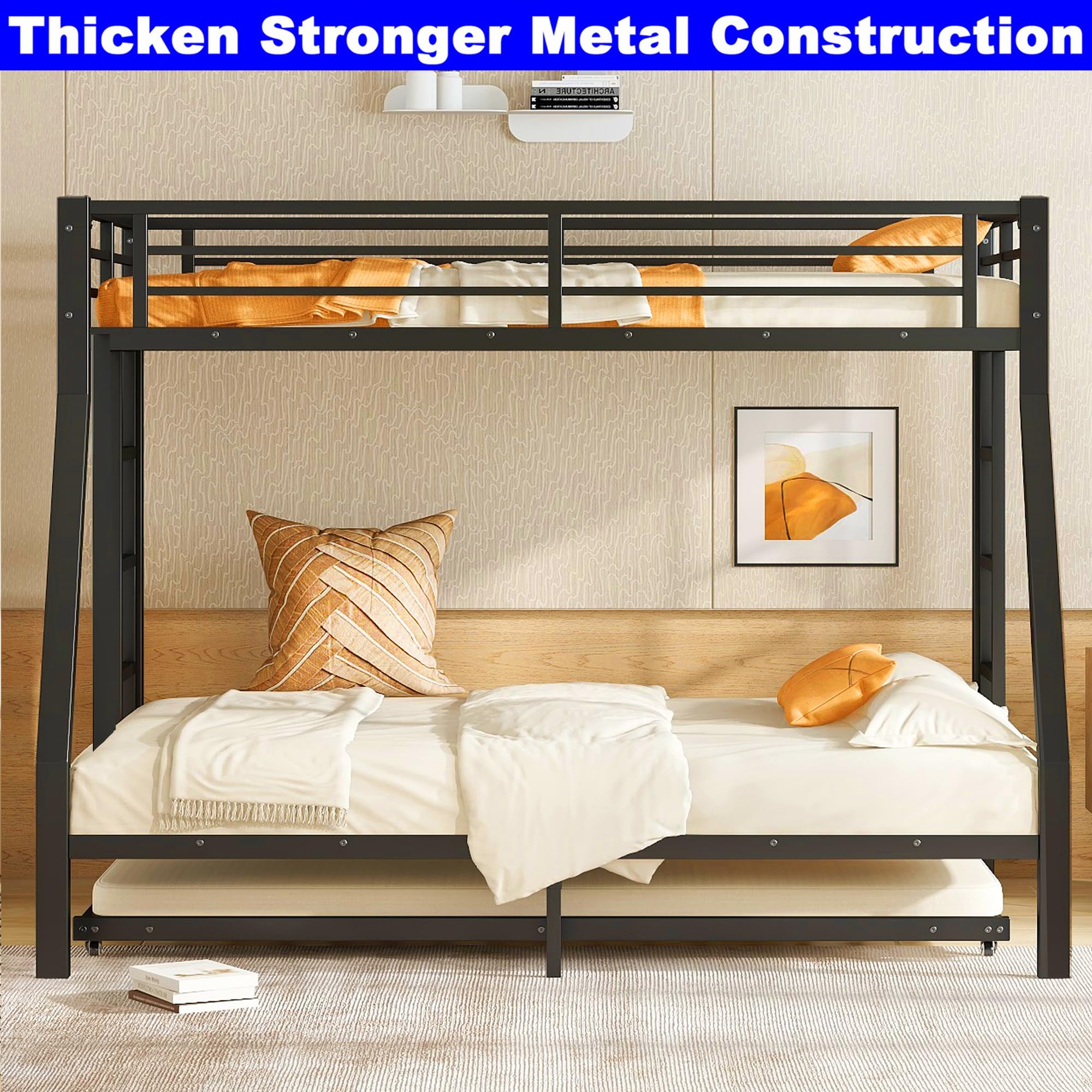 Metal Bunk Bed with Trundle