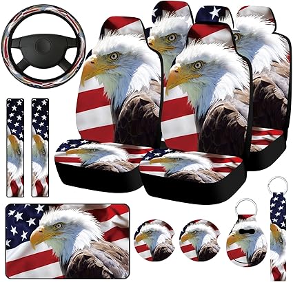 15 Pcs Car Seat Covers Full Set Car Accessories Set Steering Wheel Cover Armrest