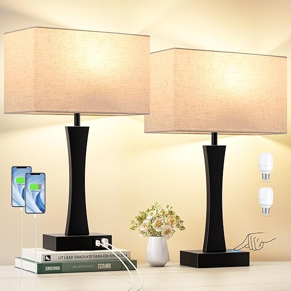 Bedside Lamps for Night Stands - 3 Way Dimmable Table Lamp for Bedroom