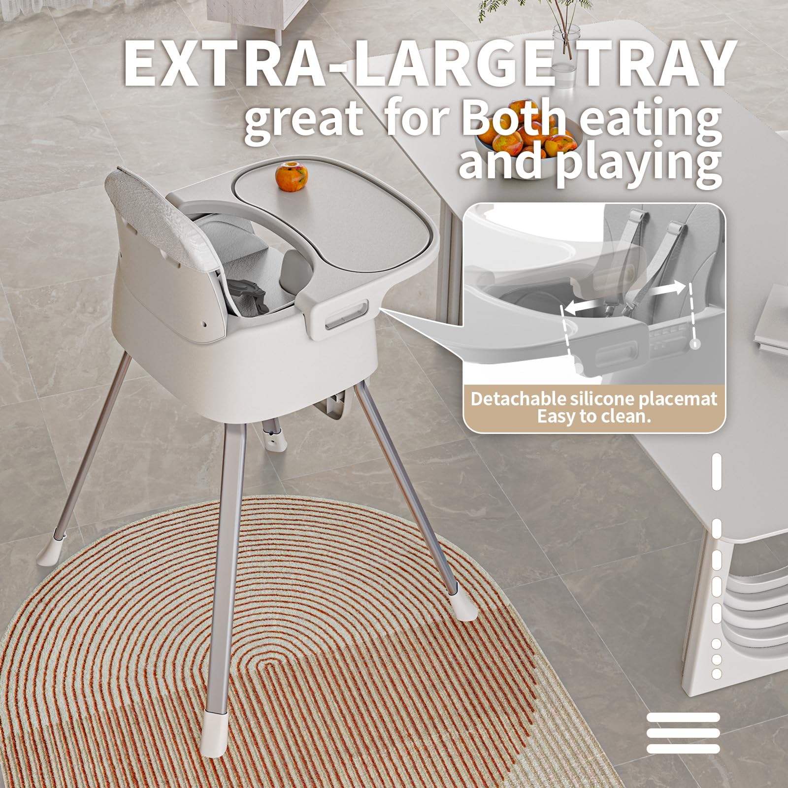 4-in-1 Convertible High Chair with 5-Point Harness and Removable Tray
