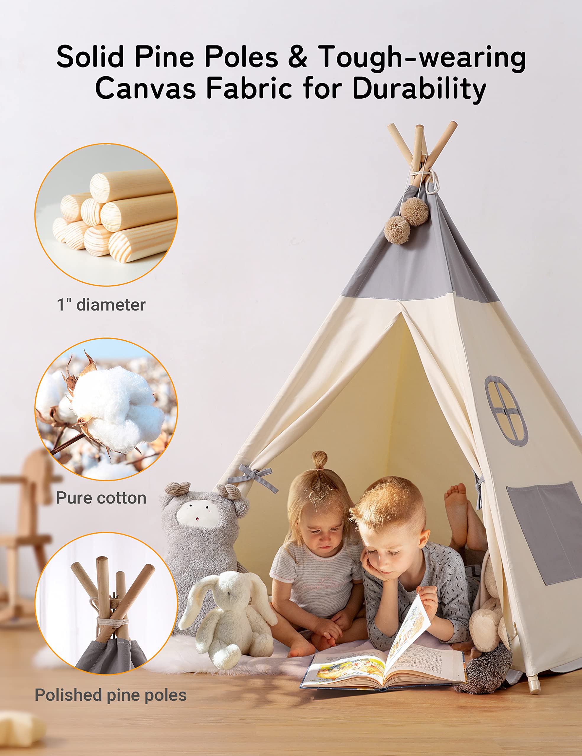 Kids Teepee Tent with LED Lights and Mat