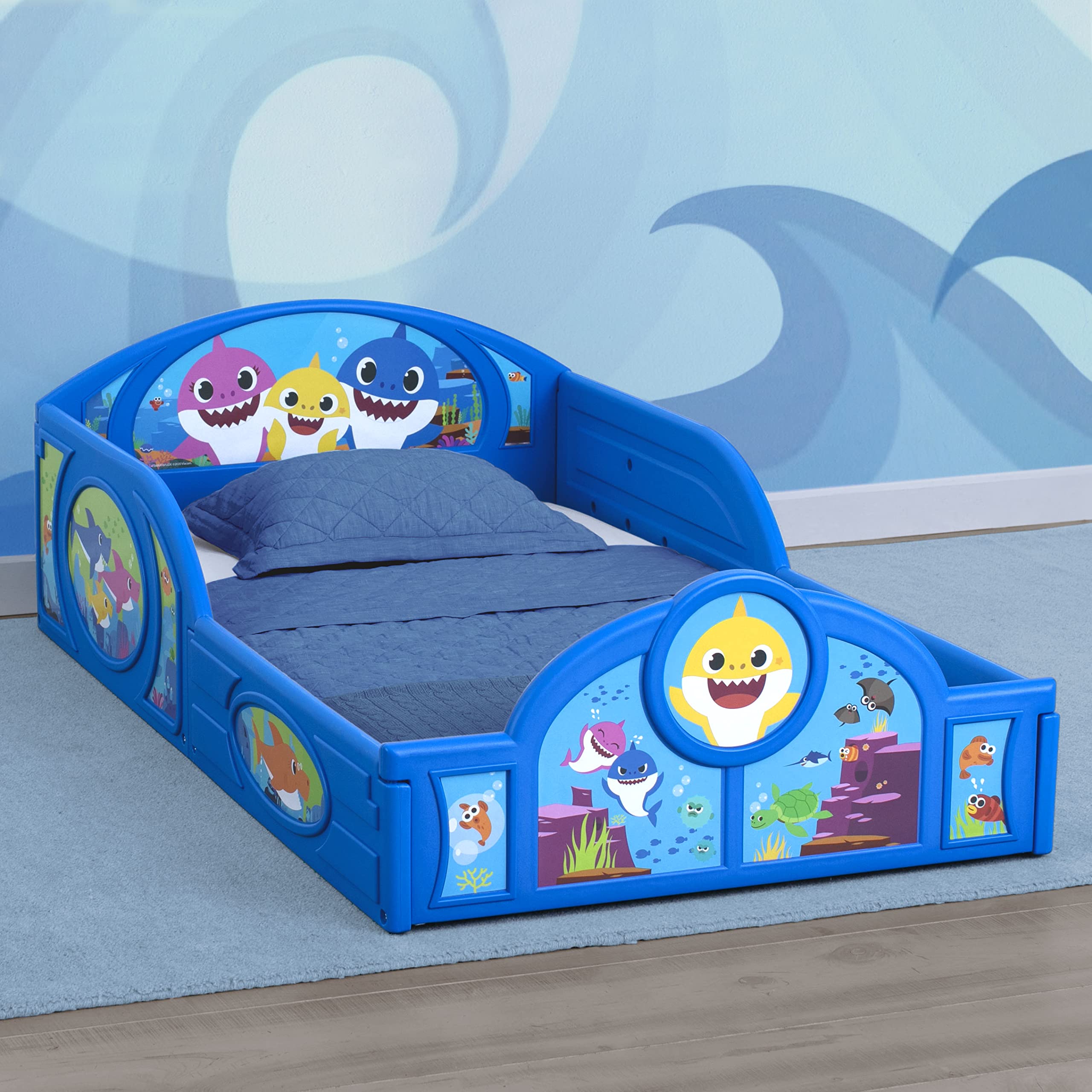 Baby Shark Sleep and Play Toddler Bed with Guardrails