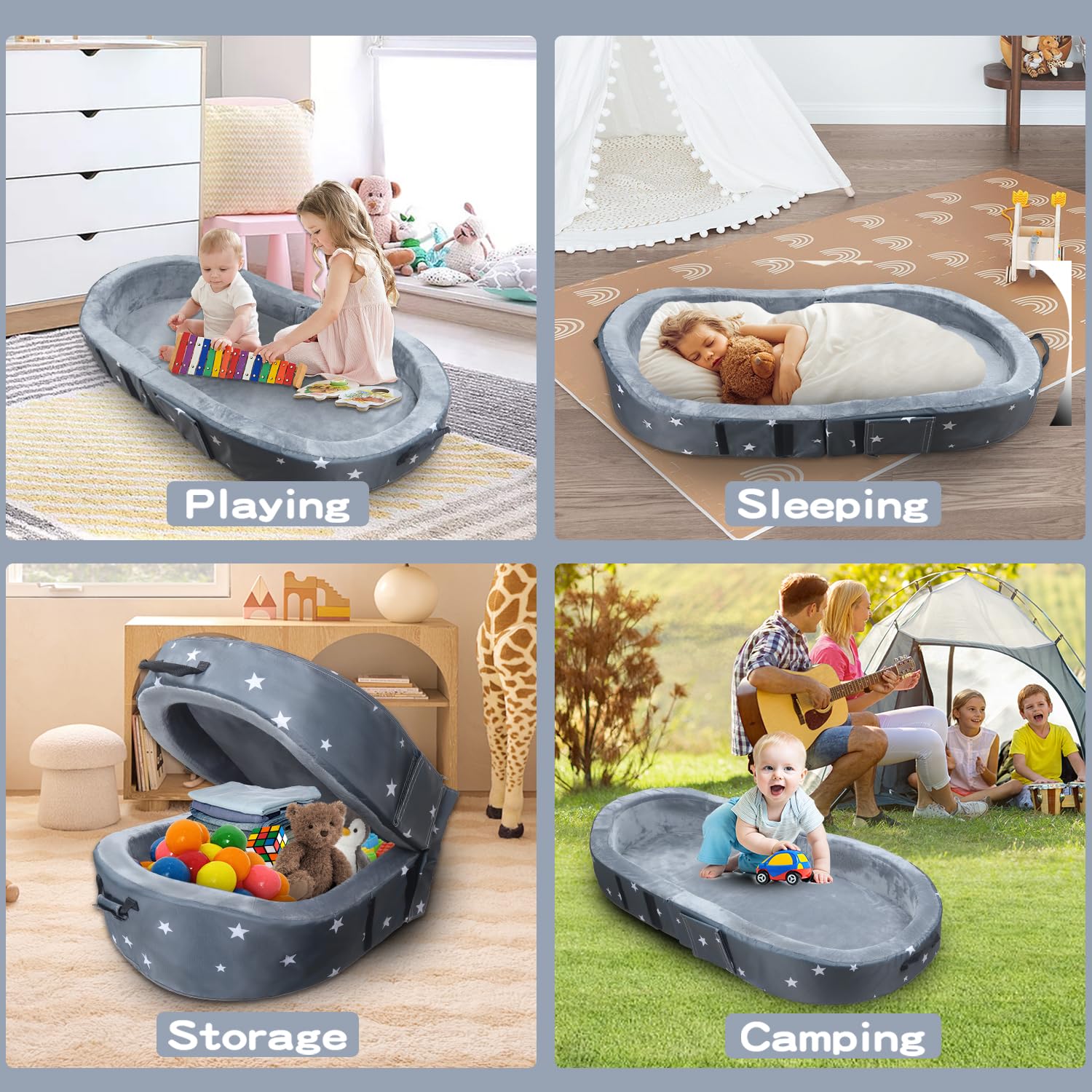 Portable Foldable Toddler Travel Bed with Storage