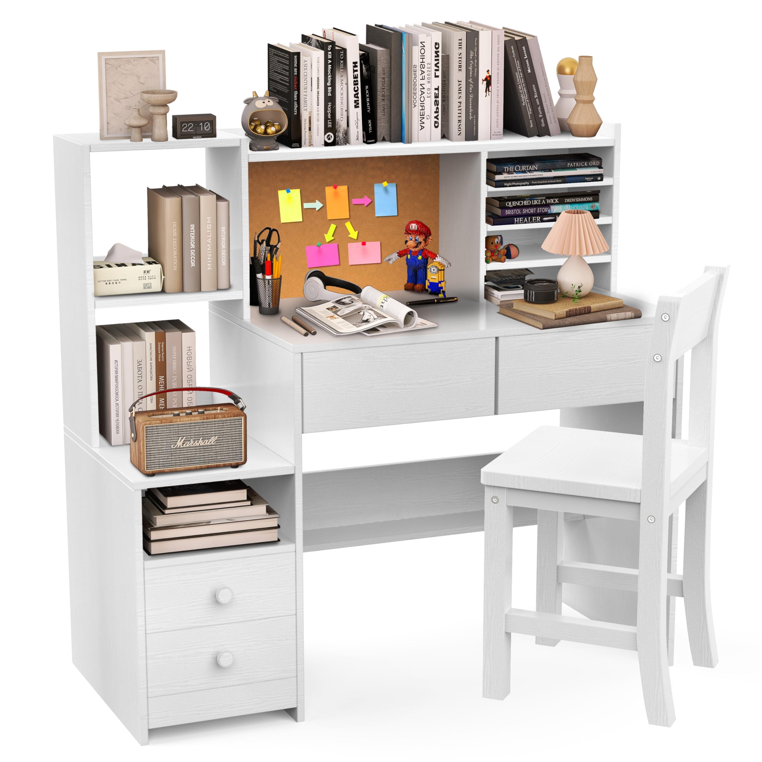 Kids Desk and Chair Set, Kids Study Desk with 4 Drawers