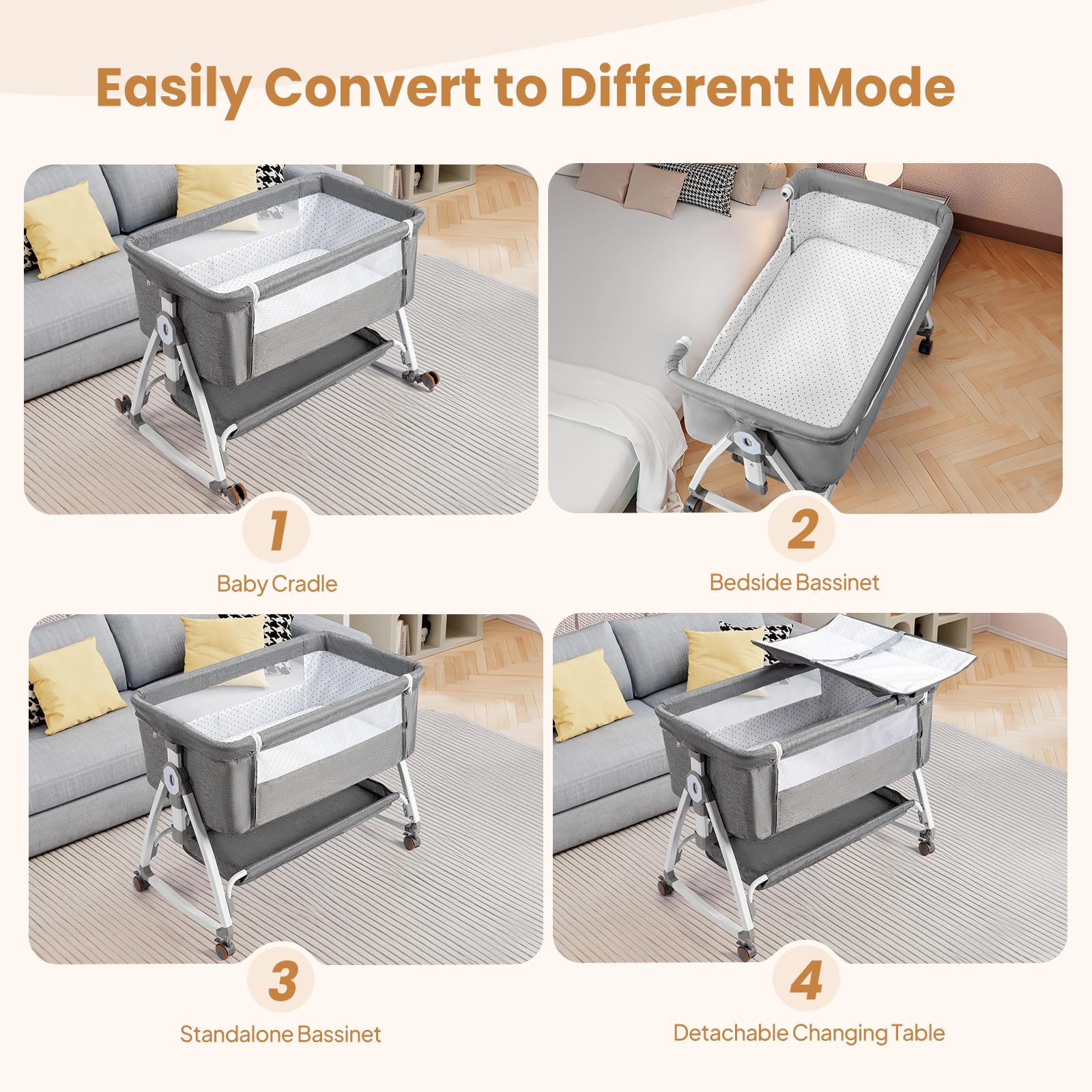 4-in-1 Convertible Baby Bassinet with Changing Table