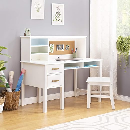 Taiga Kids Desk and Chair Set with Hutch - Navy: Wooden Computer Desk & Workstation
