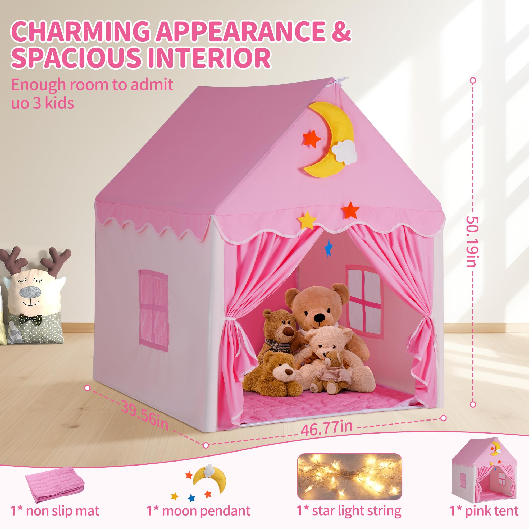 Princess Castle Play Tent with Mat and Star Lights