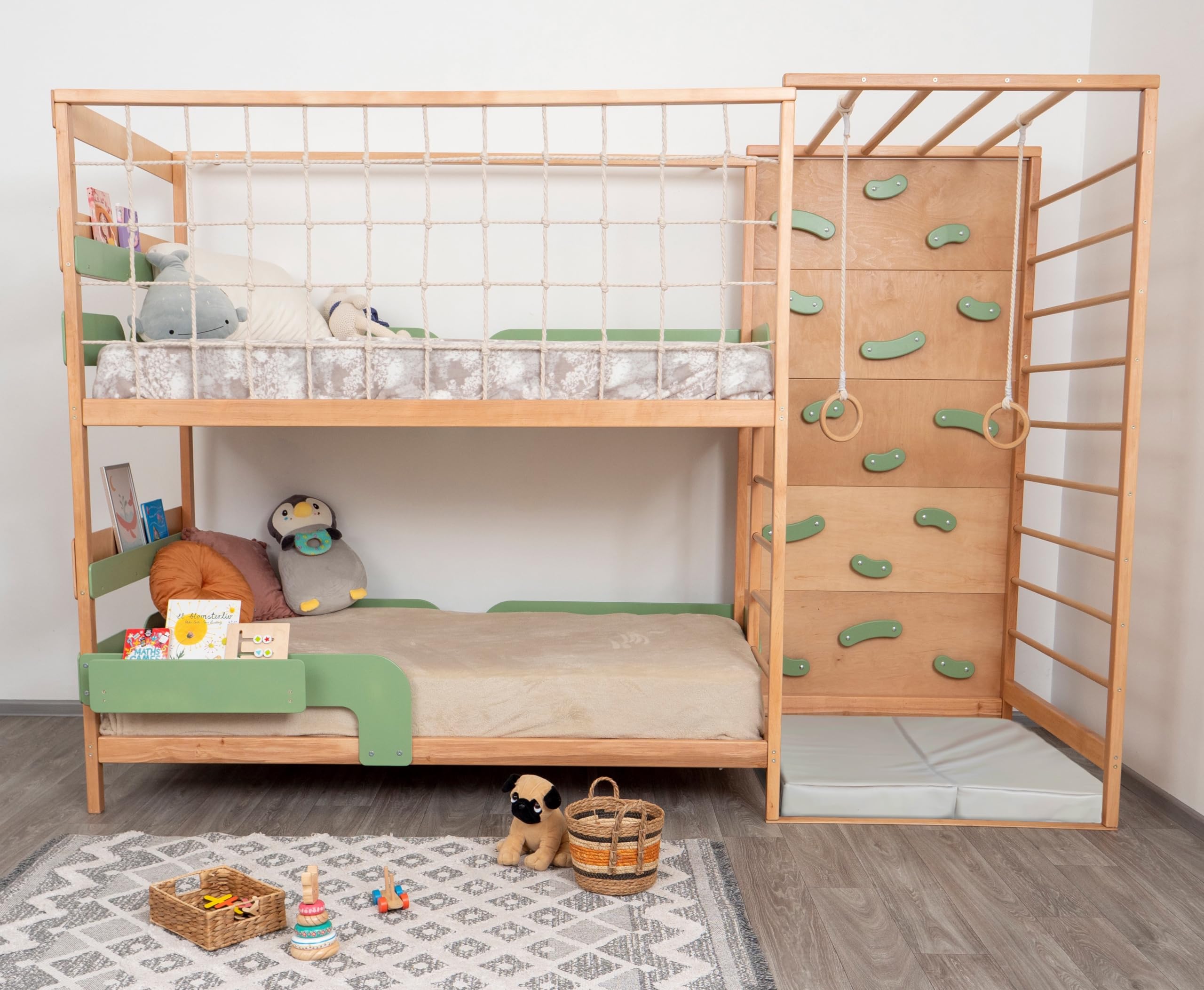 2-in-1 Bunk Bed with Desk and Indoor Jungle Gym