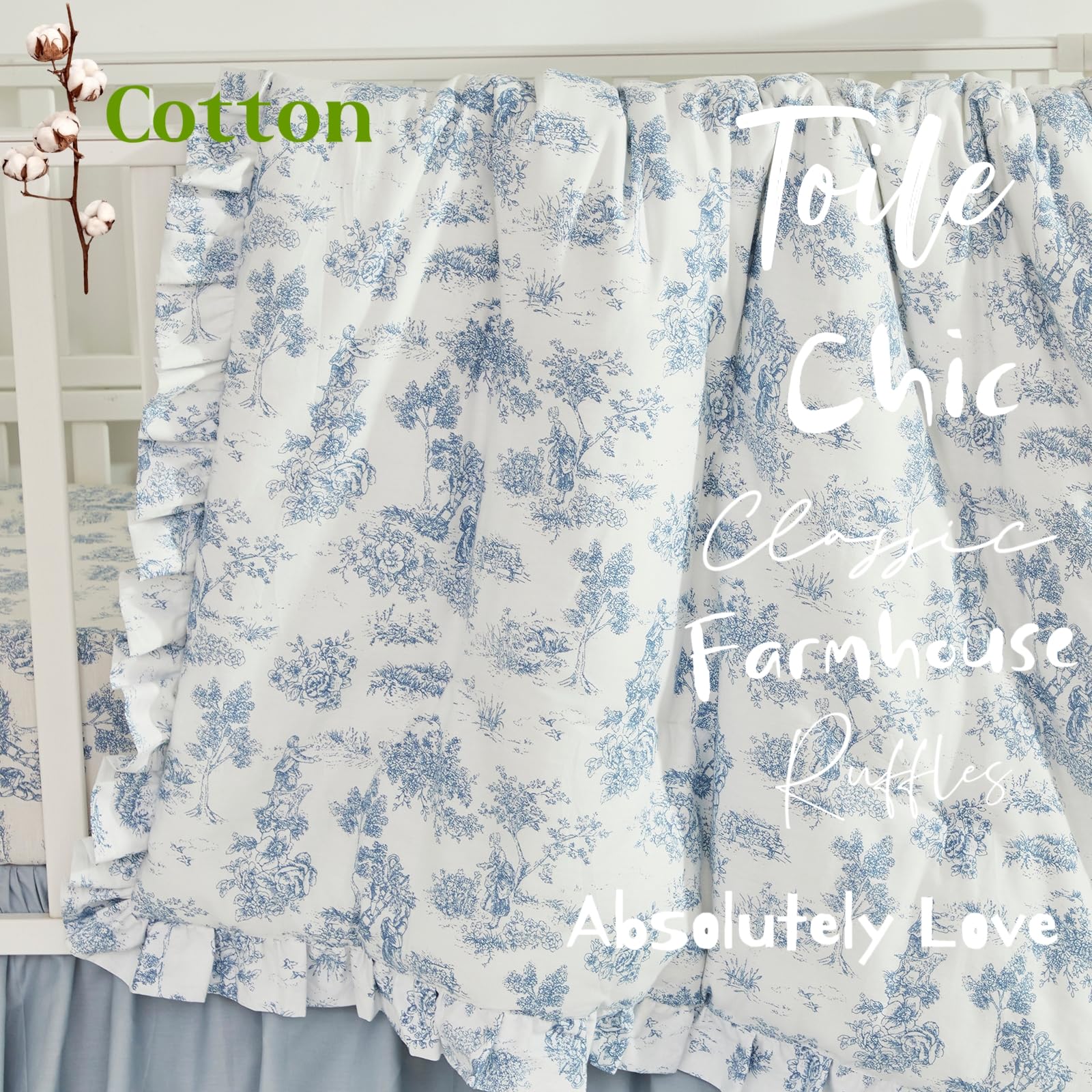 French Country Toile Crib Bedding Set - 3 Piece Organic Cotton