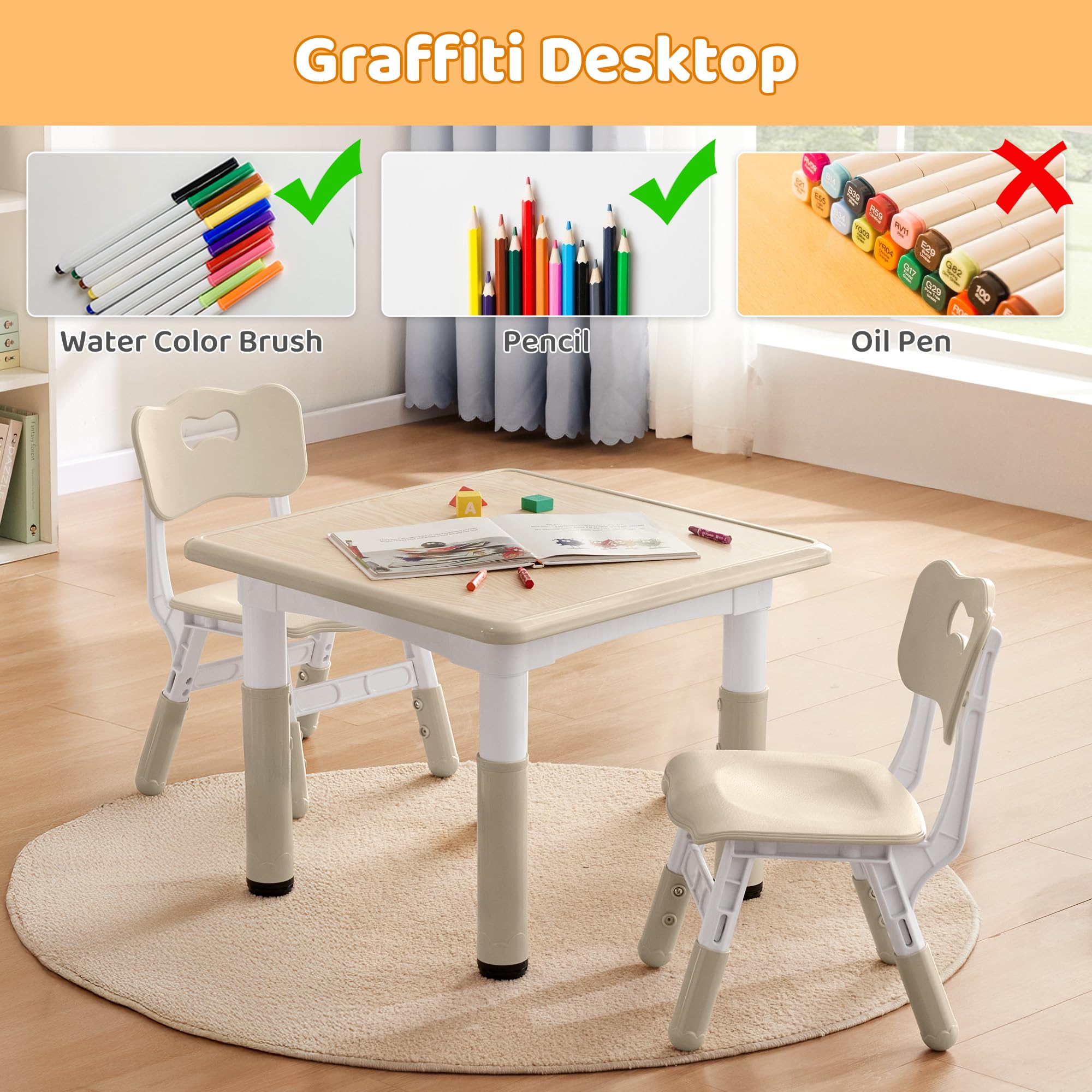 Height Adjustable Kids Table and Chairs Set