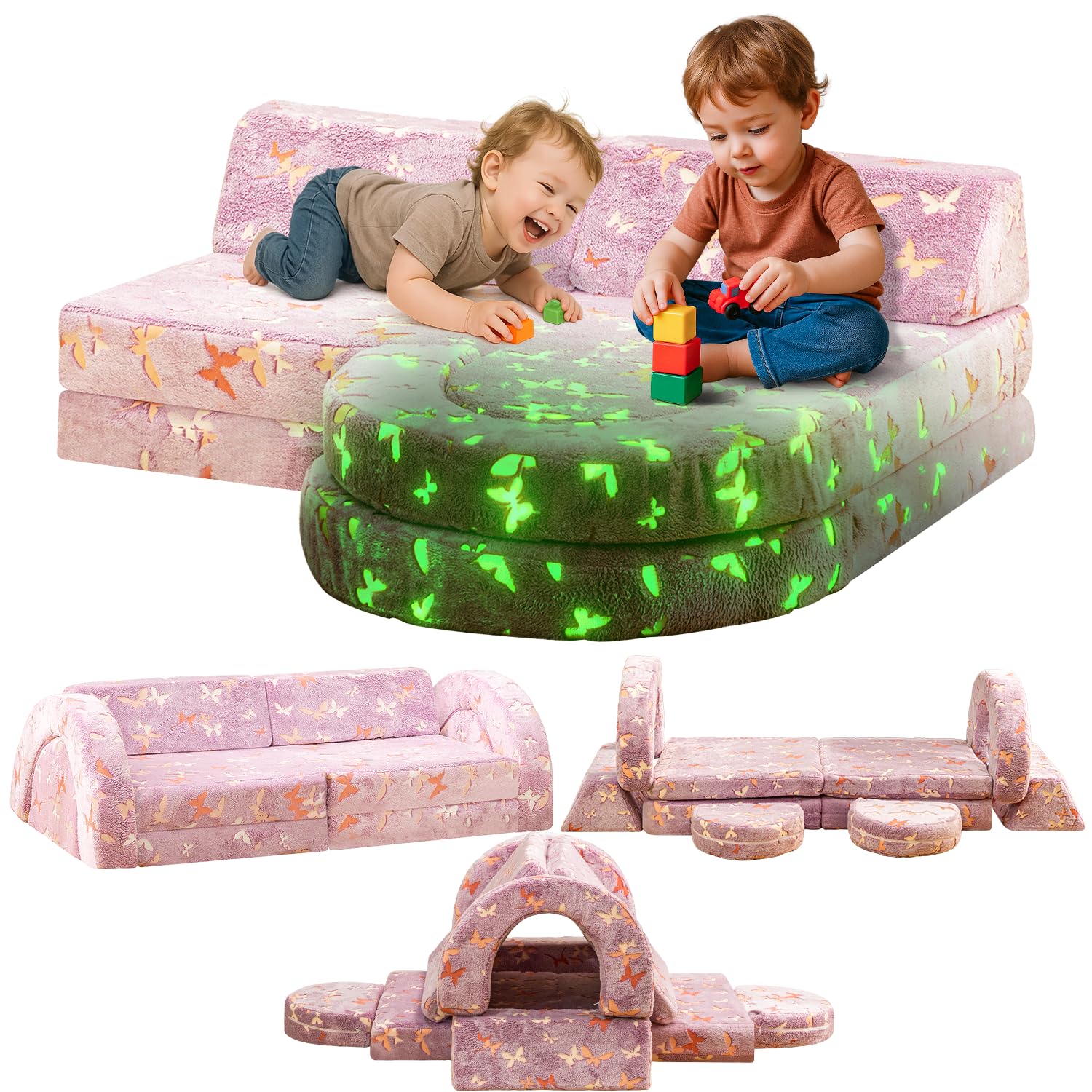 10-Piece Modular Kids Play Couch with Glow Feature