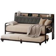 Twin Daybed with Trundle, Metal Bed Frame with Ergonomic