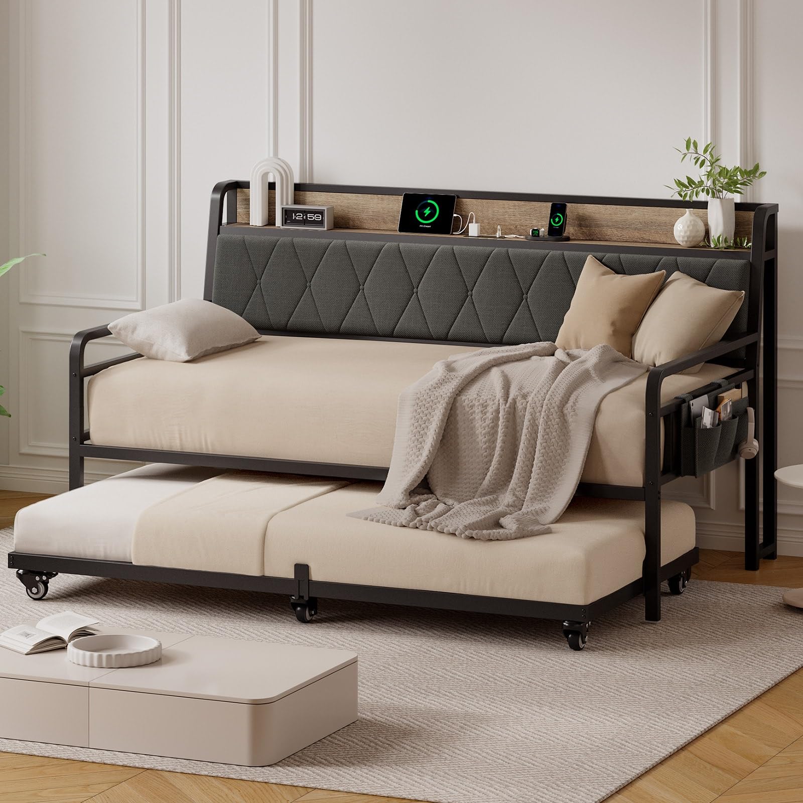Twin Daybed with Trundle and Charging Station
