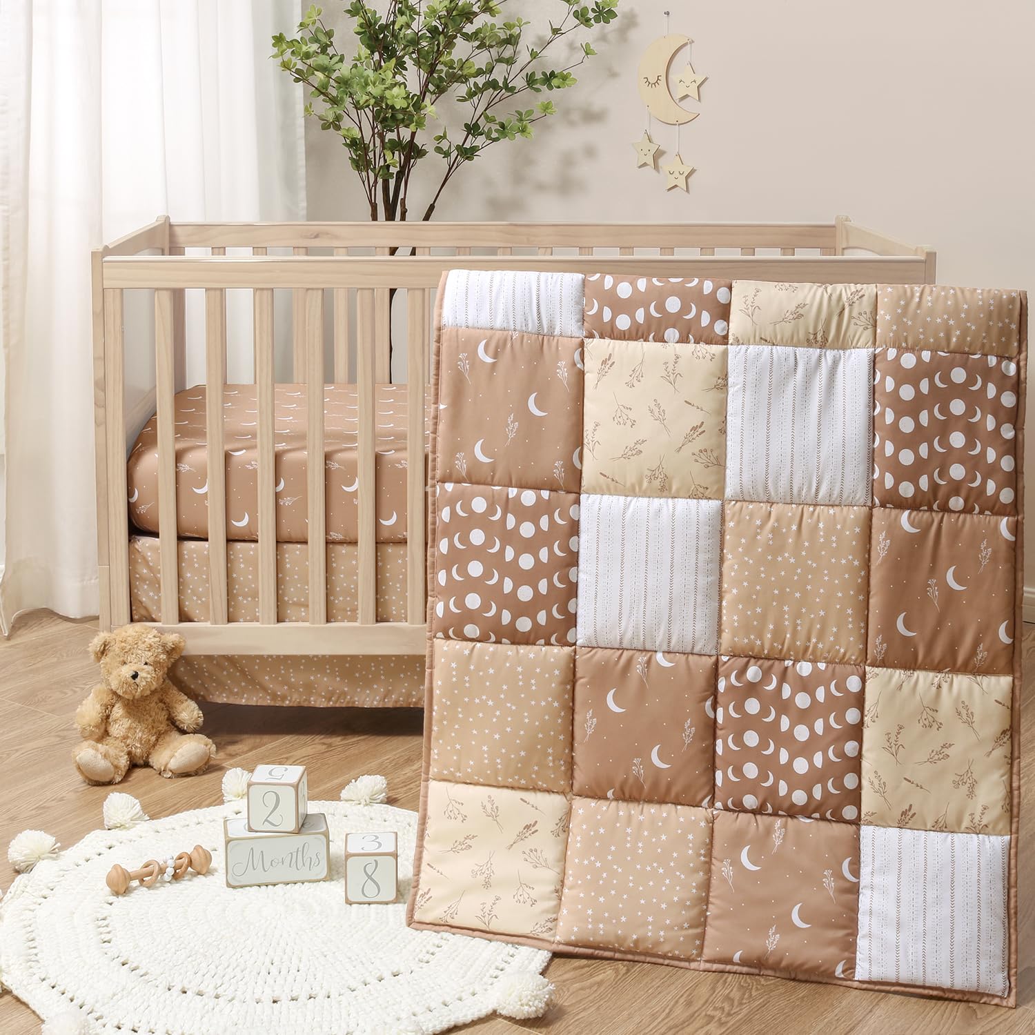 Boho Celestial Baby Crib Bedding Set 3 Piece