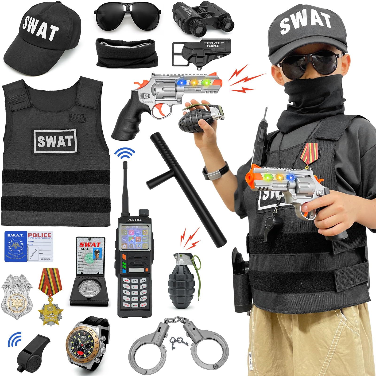 Police Officer Costume For Kids Include Police Baton Badge Handcuffs