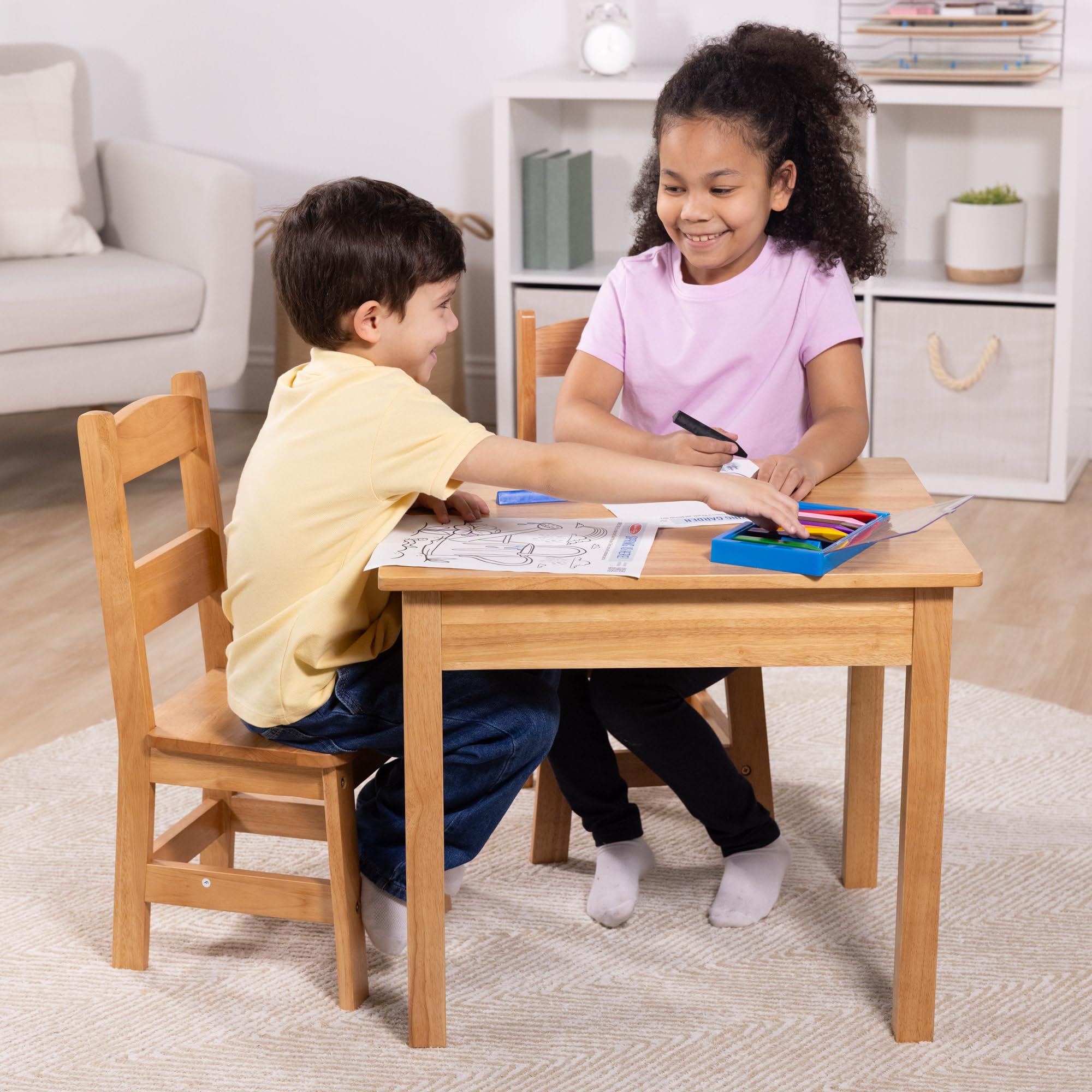 Solid Wood Table and 2 Chairs Set - Light Finish Furniture for Playroom