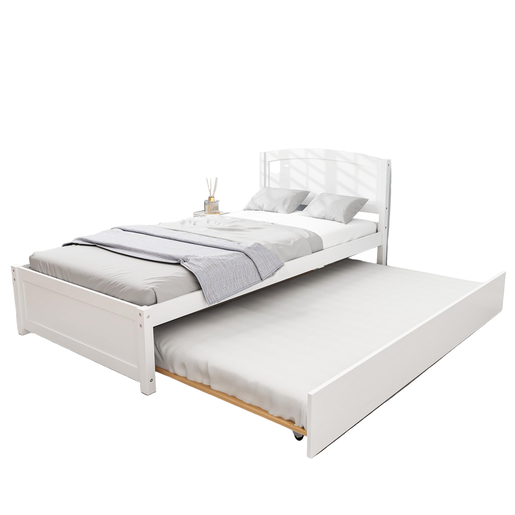 Twin Trundle Bed, Solid Wooden Pull Out Bedframe