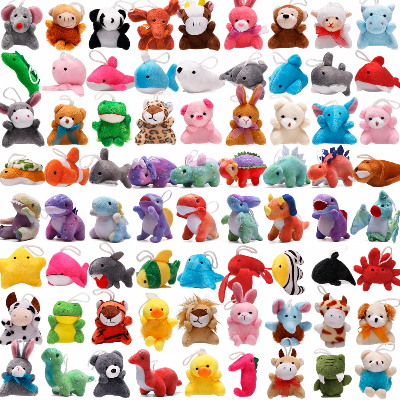 72 Pack Mini Stuffed Animal, Assorted Plush Toy (Dinosaur, Zoo, Ocean)
