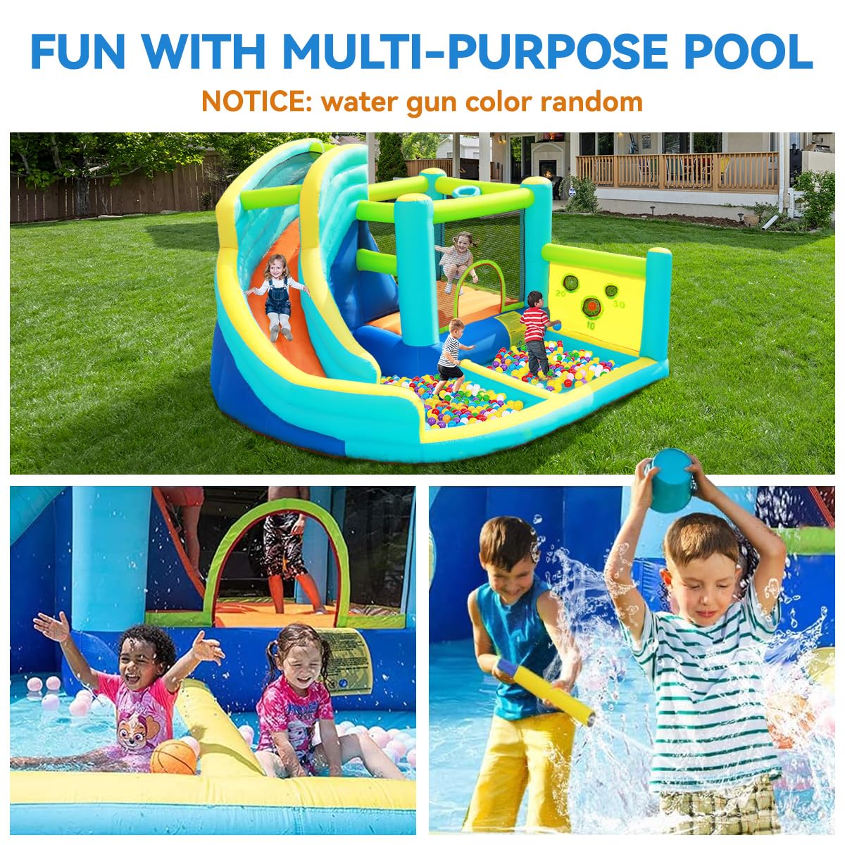 Large Inflatable Bounce House with Water Slide and Climbing Wall
