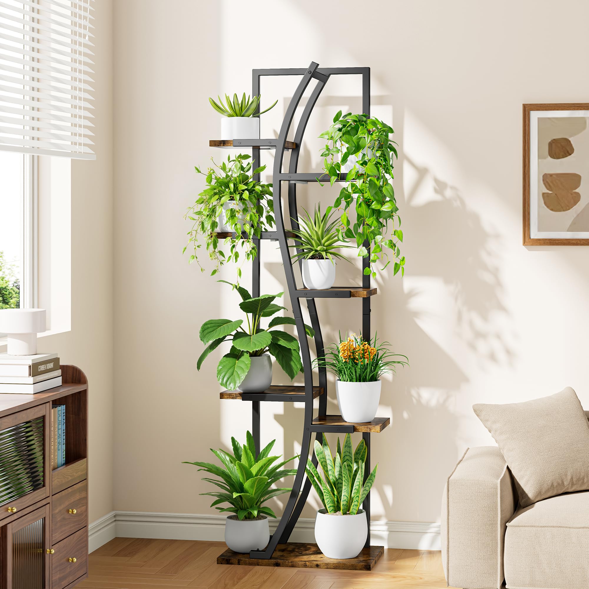 7-Tier Corner Plant Stand with Grow Light - 62" S-Shape Display Shelf Set of 2