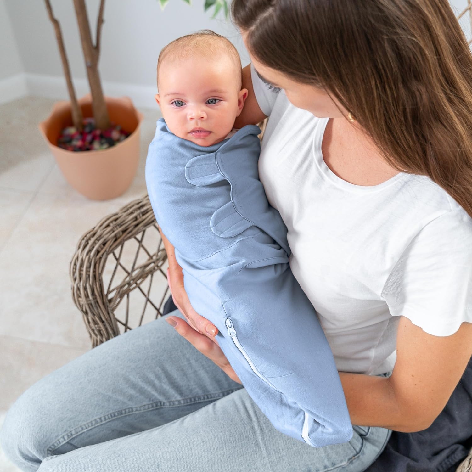 Easy Swaddle Blankets with Zipper in Stone, Pacific Blue, Nomadic Blue