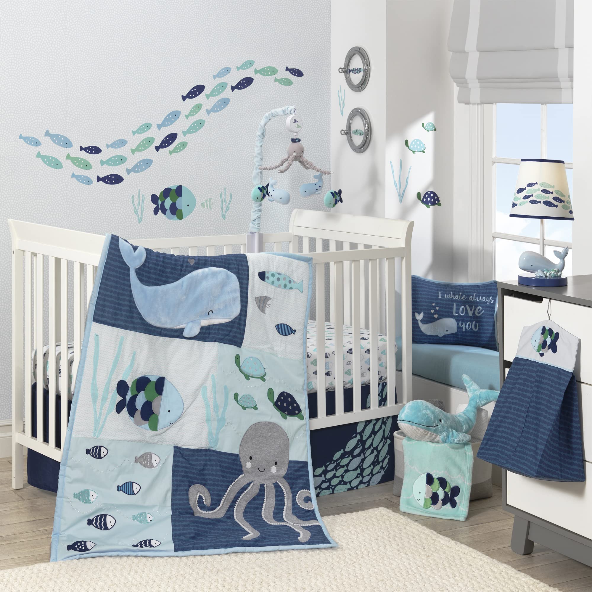 Oceania 6-Piece Baby Crib Bedding Set - Blue Ocean, Nautical, Aquatic