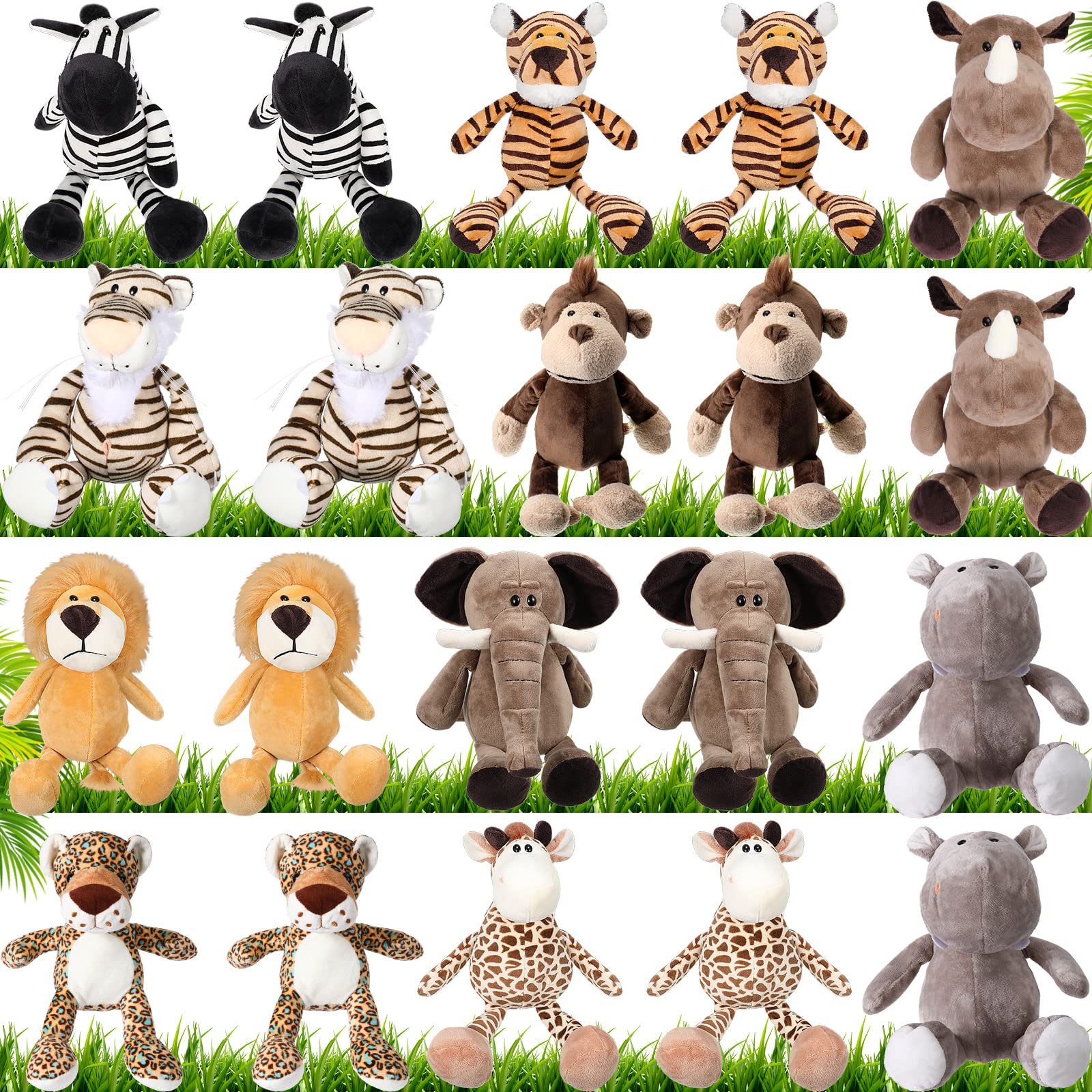 20 Pcs Safari Stuffed Animals 11.8'' Plush Jungle Wild Animals Cute Elephant Giraffe Lion