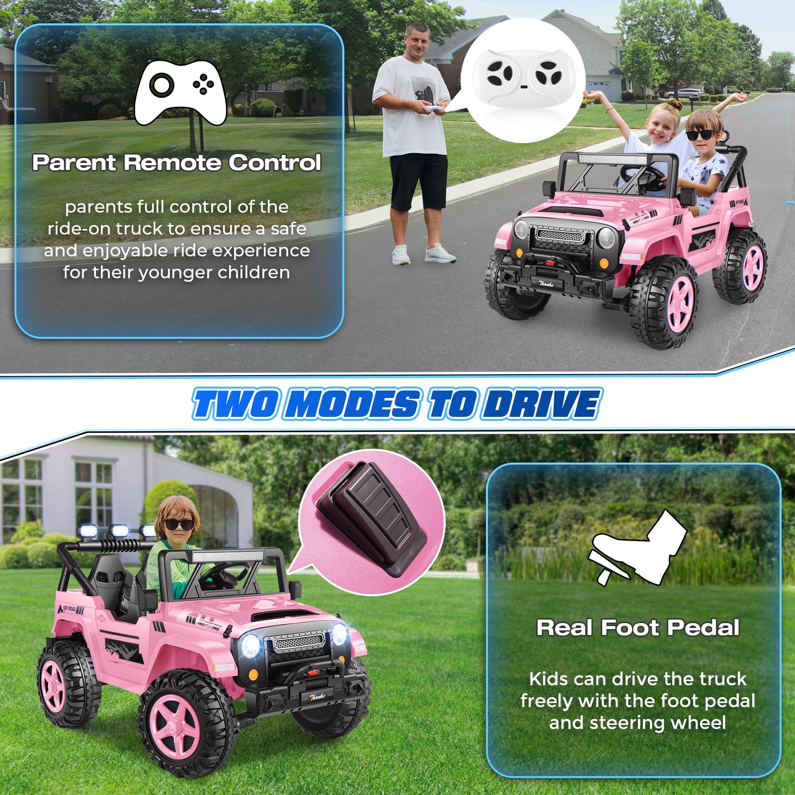 24V Ride-On Electric Car for Kids 2 Seater with Remote Control