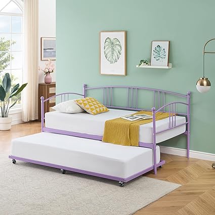 Daybed with Trundle, Metal Twin Size Day Bed