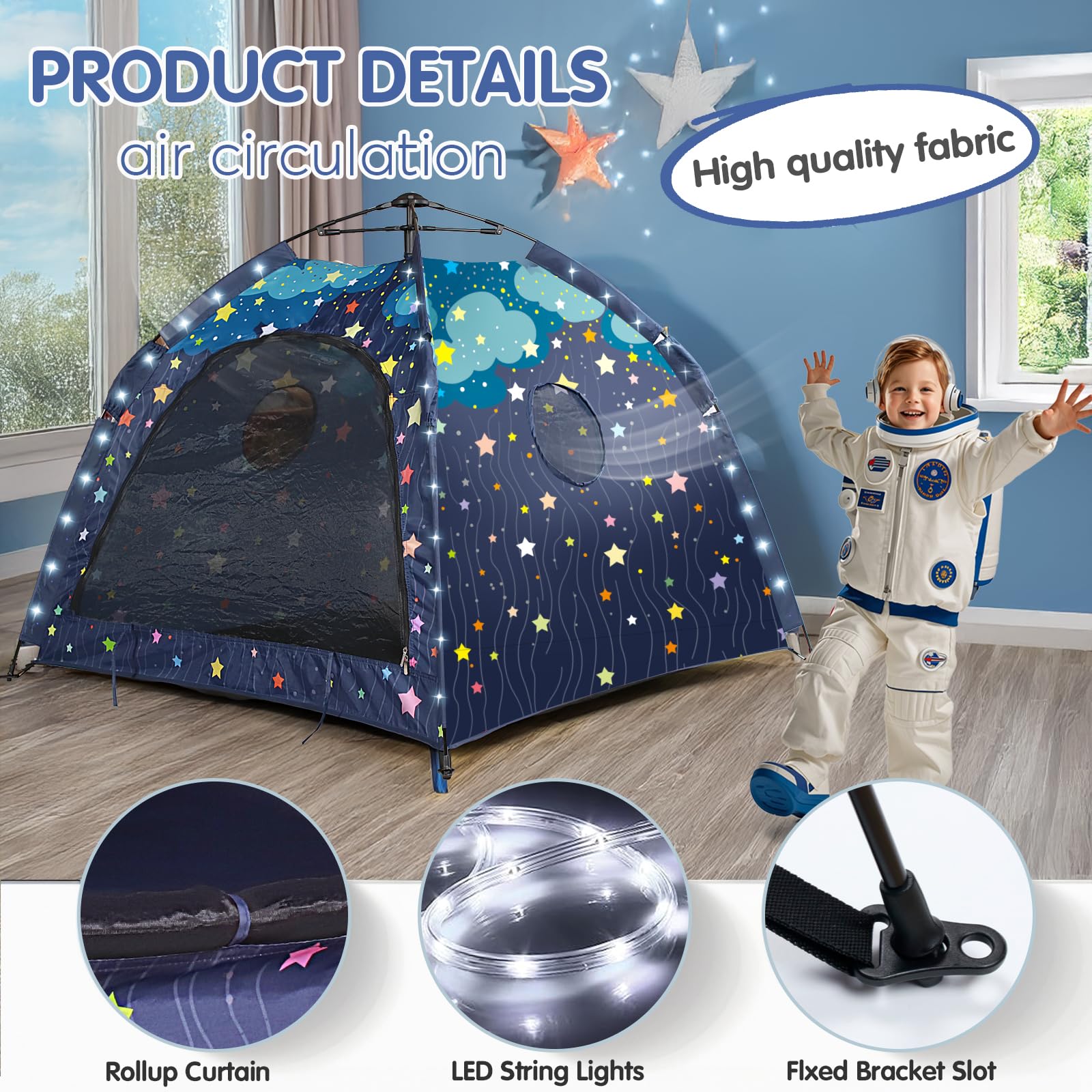 Kids Play Tent with String Lights for Indoor Outdoor Use