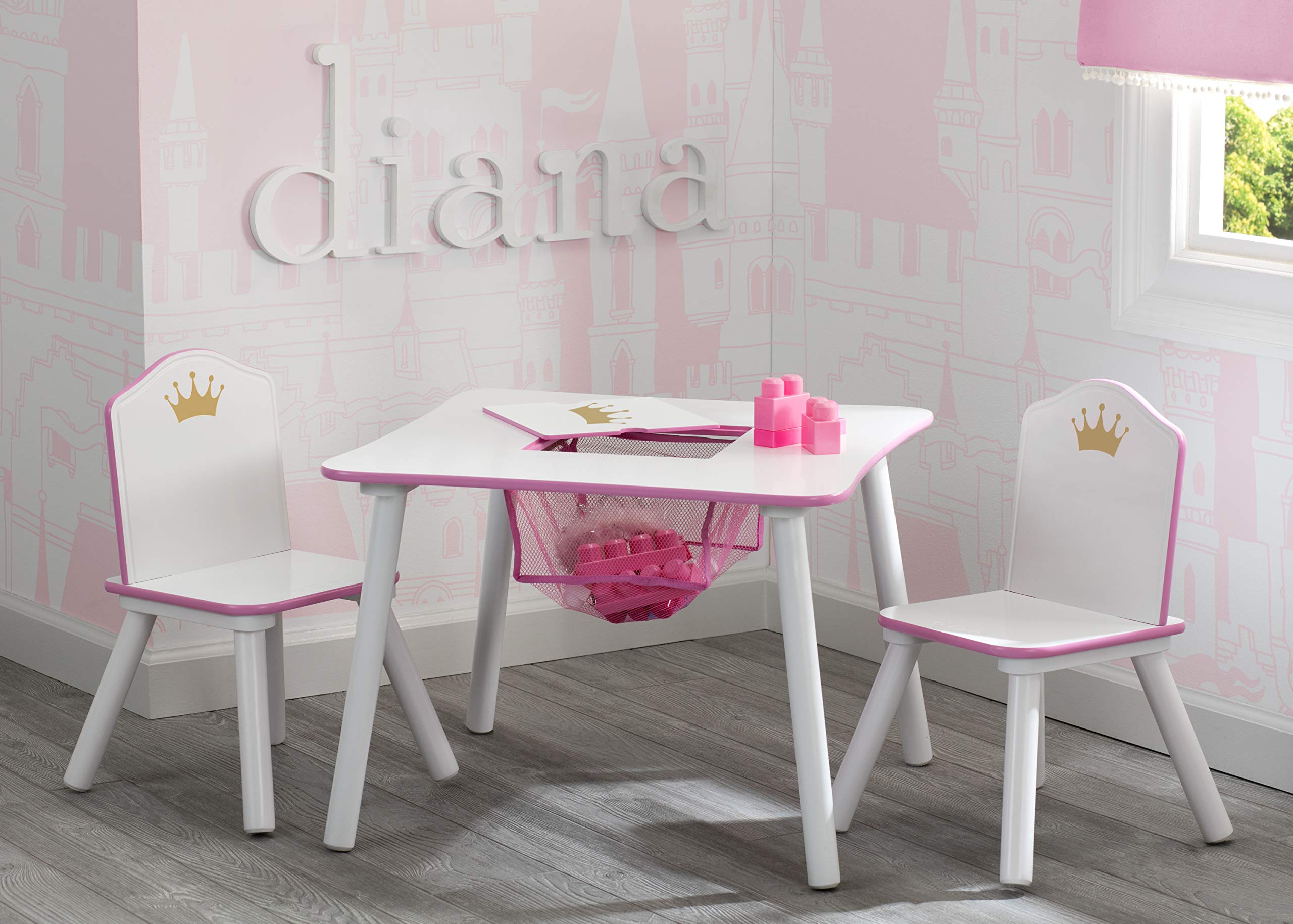 Princess Crown Kids Wood Table and Chair Set with Storage - Greenguard Gold Certified