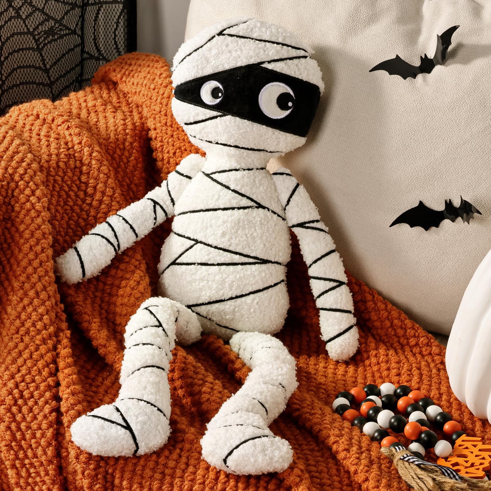 Halloween Decor Throw Pillows: Cute White Teddy Fleece Mummy