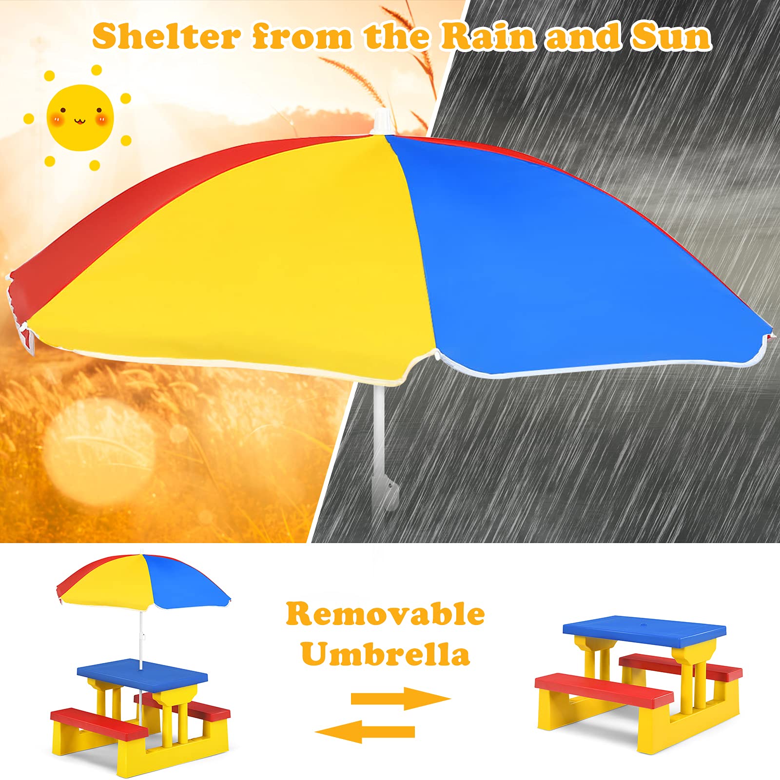 Kids Picnic Table with Umbrella